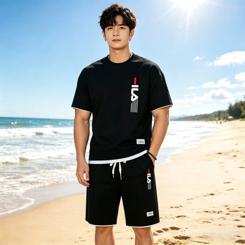 

Summer men's sports suit, ultra lightweight breathable short sleeves and shorts, soft and comfortable sportswear, suitable for d