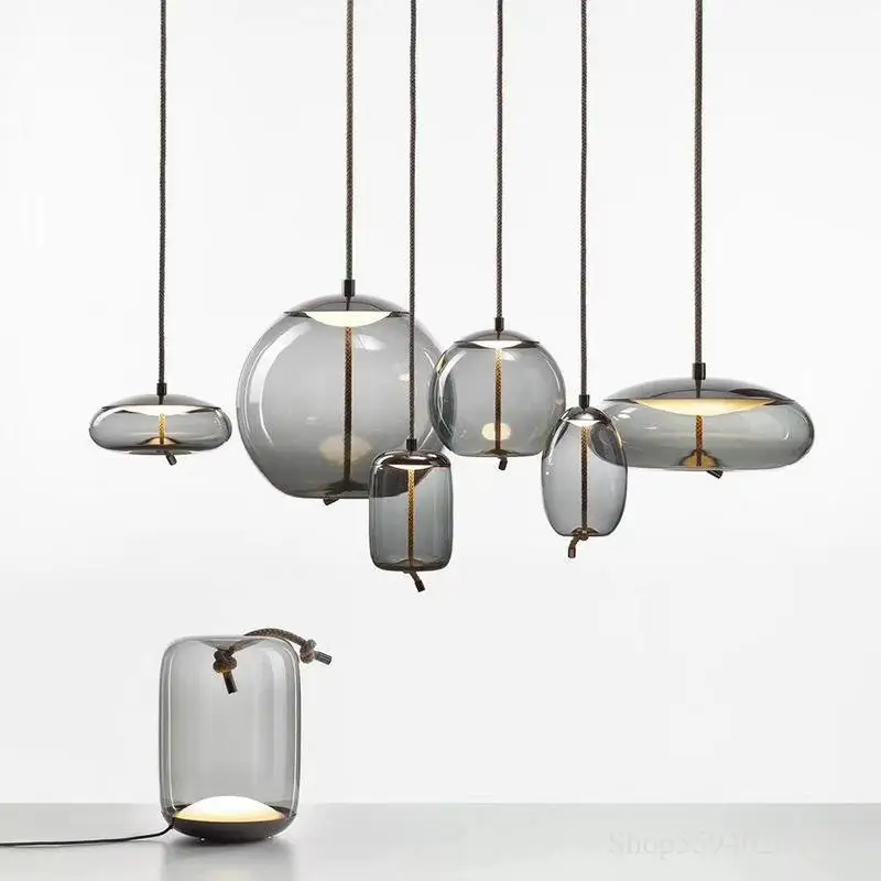 Nordic Glass Chandelier Modern Simple Single Head Light Fixture for Restaurant Bar Home Decoration Creative Personality