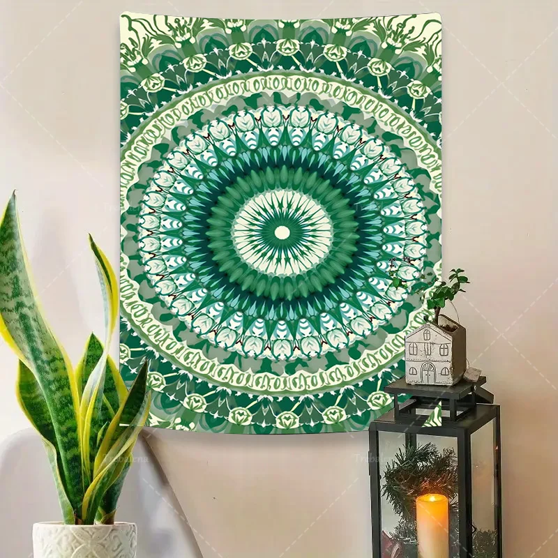 قطعة واحدة من نسيج الحائط باللون الأخضر ماندالا لديكور الحائط بوهو وغرفة النوم ومساحة المعيشة