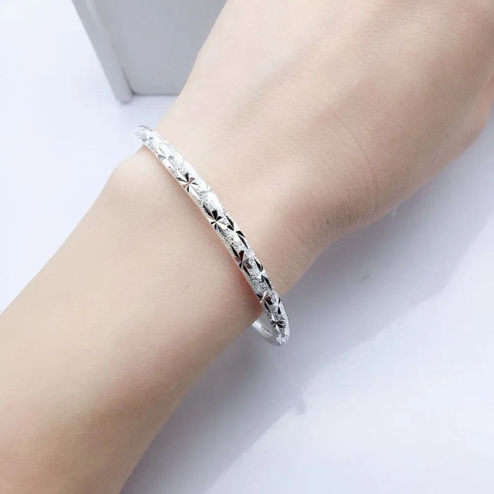 

Pretty Shining Gypsophila Stars Cuff Bangles 999 Sterling Silver Bracelets For Women Fashion Fine Wedding Party Gifts Jewelry