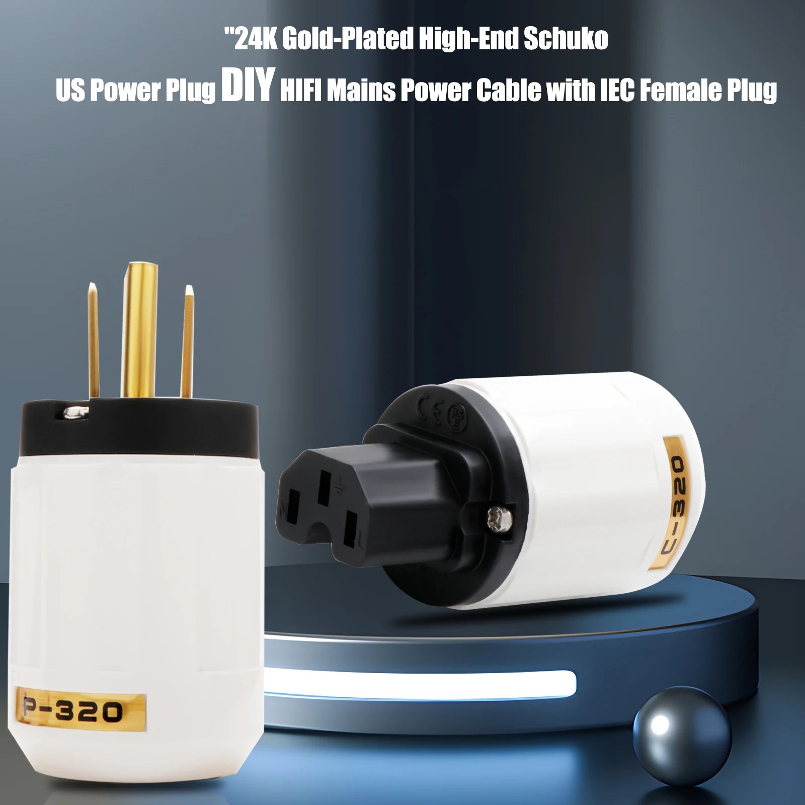 Pair P-320E Gold Plated EU Schuko US Power Plug C-320 IEC Connector 125V IEC C15 Plug Diy Power Cable