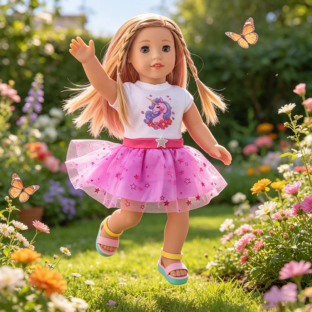 18 inch doll Girl Pony Set Fashion Contrasting Pony Three Piece Set Clothes Skirt Jacket doll Simple Fashion Set doll Accessorie