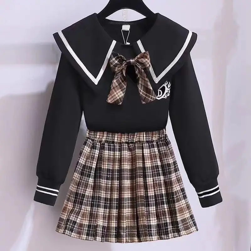 Sets For Girls School Uniform Twinset Children Costume Kids Suit Preppy Tops Skirt Clothes For Teenagers 6 8 9 10 12 14 Years