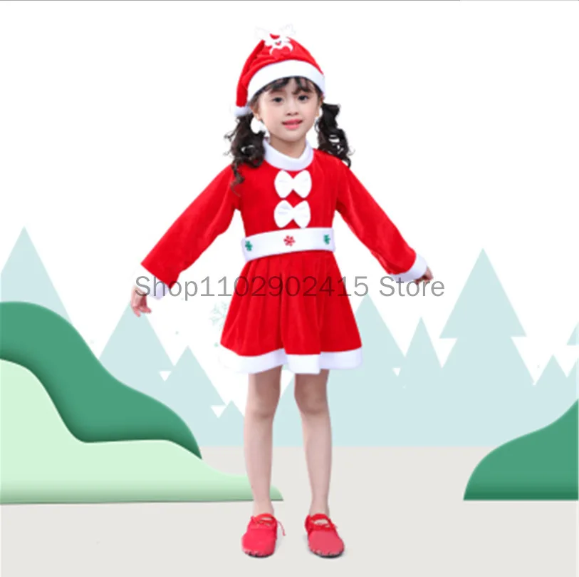 Costume de Père Noël Cosplay pour Enfants, Vêtements de Noël Rouges, Ensemble de Robe de Soirée, Chapeau, Tenue de ix