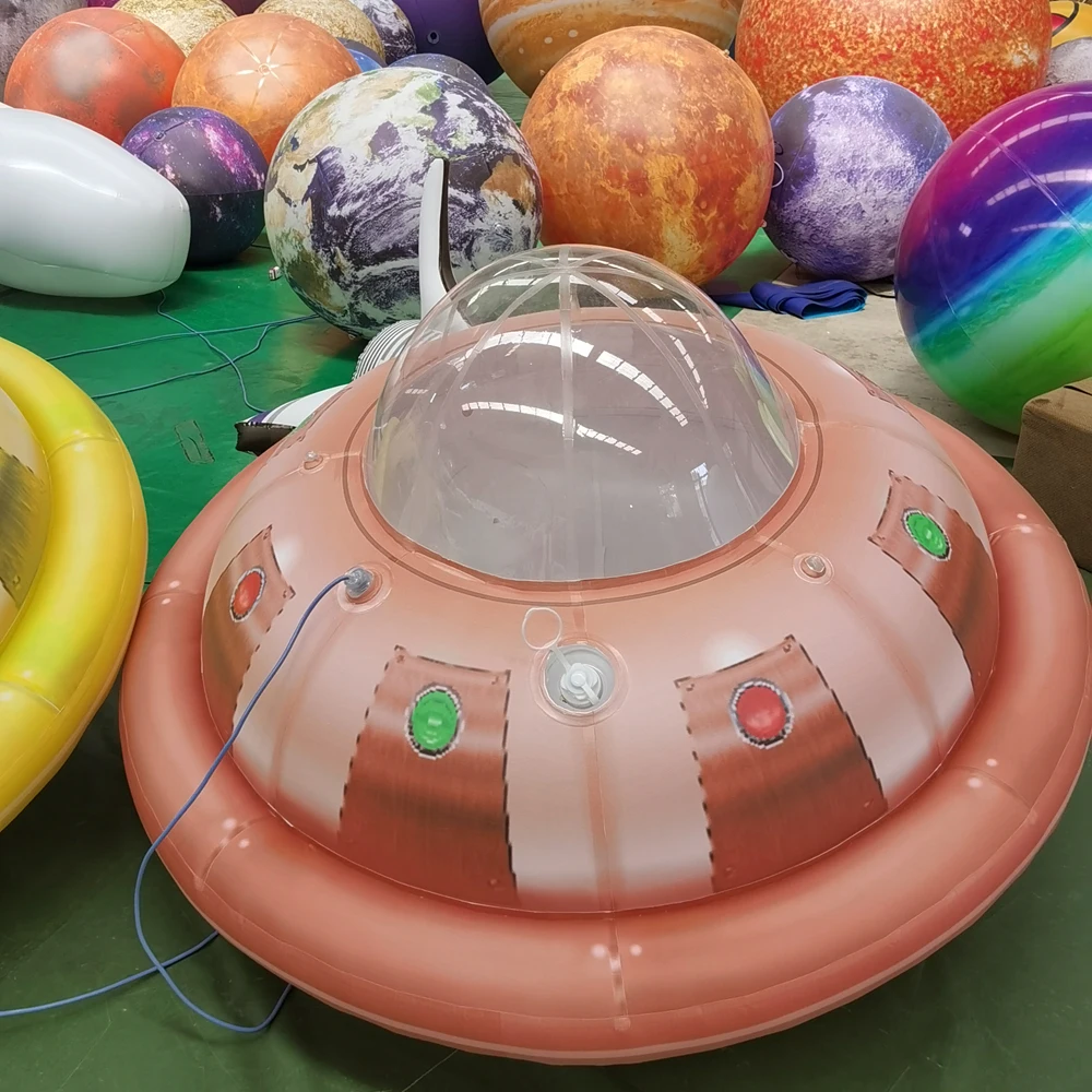 PVC Airtight Giant UFO With LED Light Flying Saucer Inflatable Spaceship For Hanging Decoration