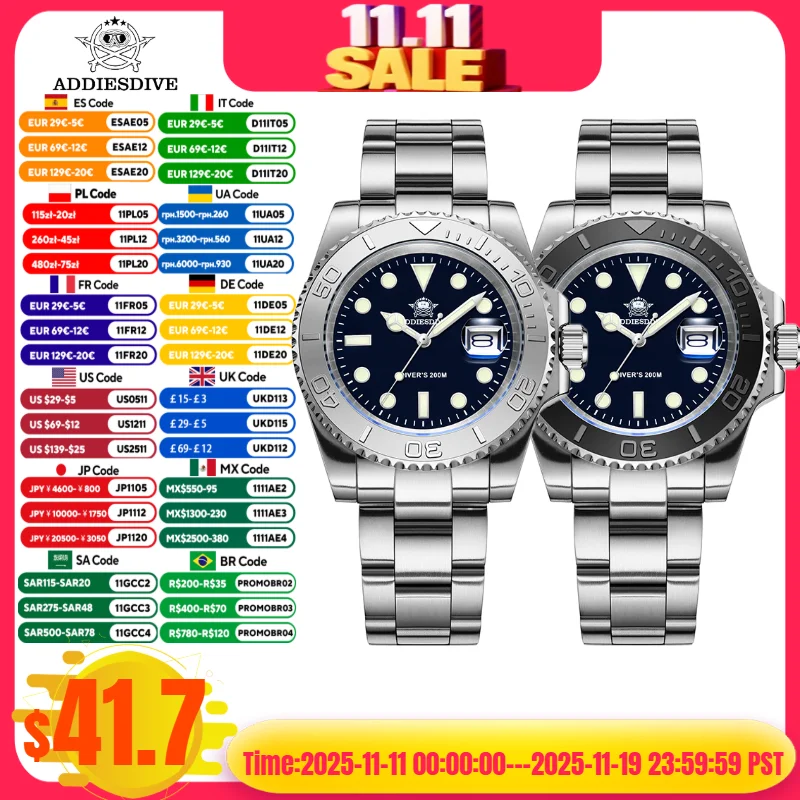 

ADDIESDIVE Watch For Men 2024 Top Brand 316L Stainless Steel Blue Luminous 200m Waterproof Quartz Watch relogios masculino