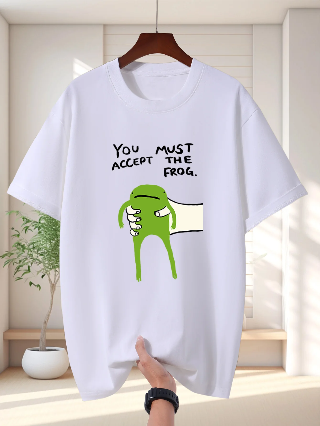 Lustiges, unterhaltsames „Accept The Frog“-T-Shirt für Herren im Hip-Hop-Stil im amerikanischen Stil, lässig und bequem, Paar-Edition, 100 % Baumwolle