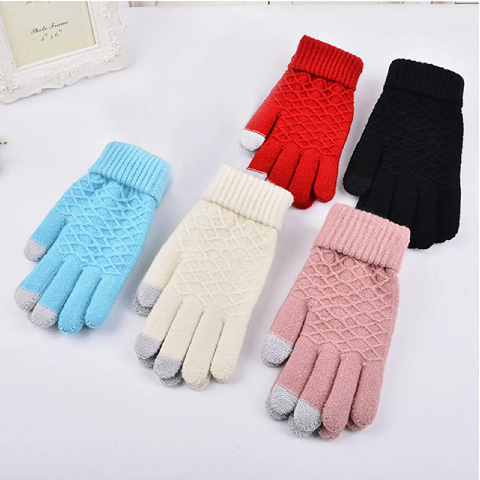 1 Pair Winter Gloves Knitted Fabric for Outdoor Driving Cycling Warm Touchscreen Hand Warmers for Men Women Durable Gear