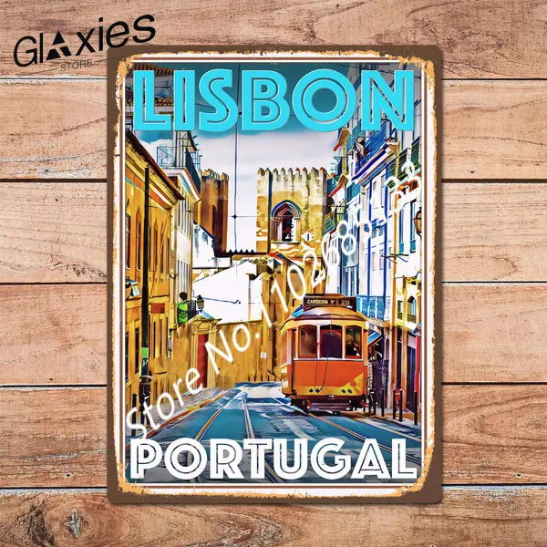 Lisbon Portugal Metal Tin Sign Metal Sign Home Room Wall Decor Retro Vintage Style Travel Poster