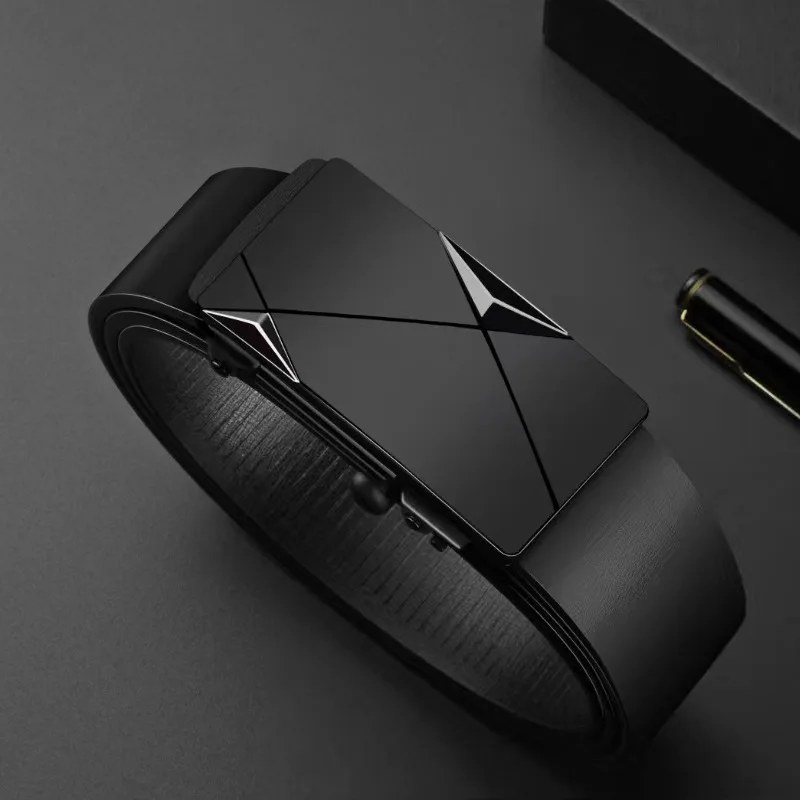 

Fashion PU Leather Men's Business Belt Automatic Buckle Adjustable Men's Waist Strap Jeans Belt for Daily Life