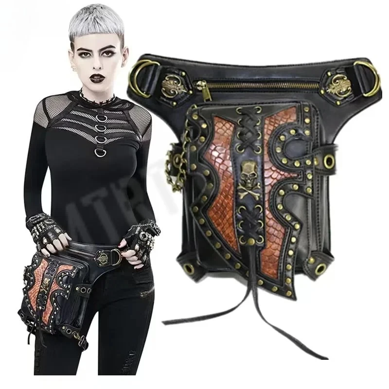 

HOT SKULL Moto Drop leg Thigh Bag Men Waist Bags Women Steampunk Crossbody Bag Skull Hip Belt Holster Bag Travel Pack Pouch