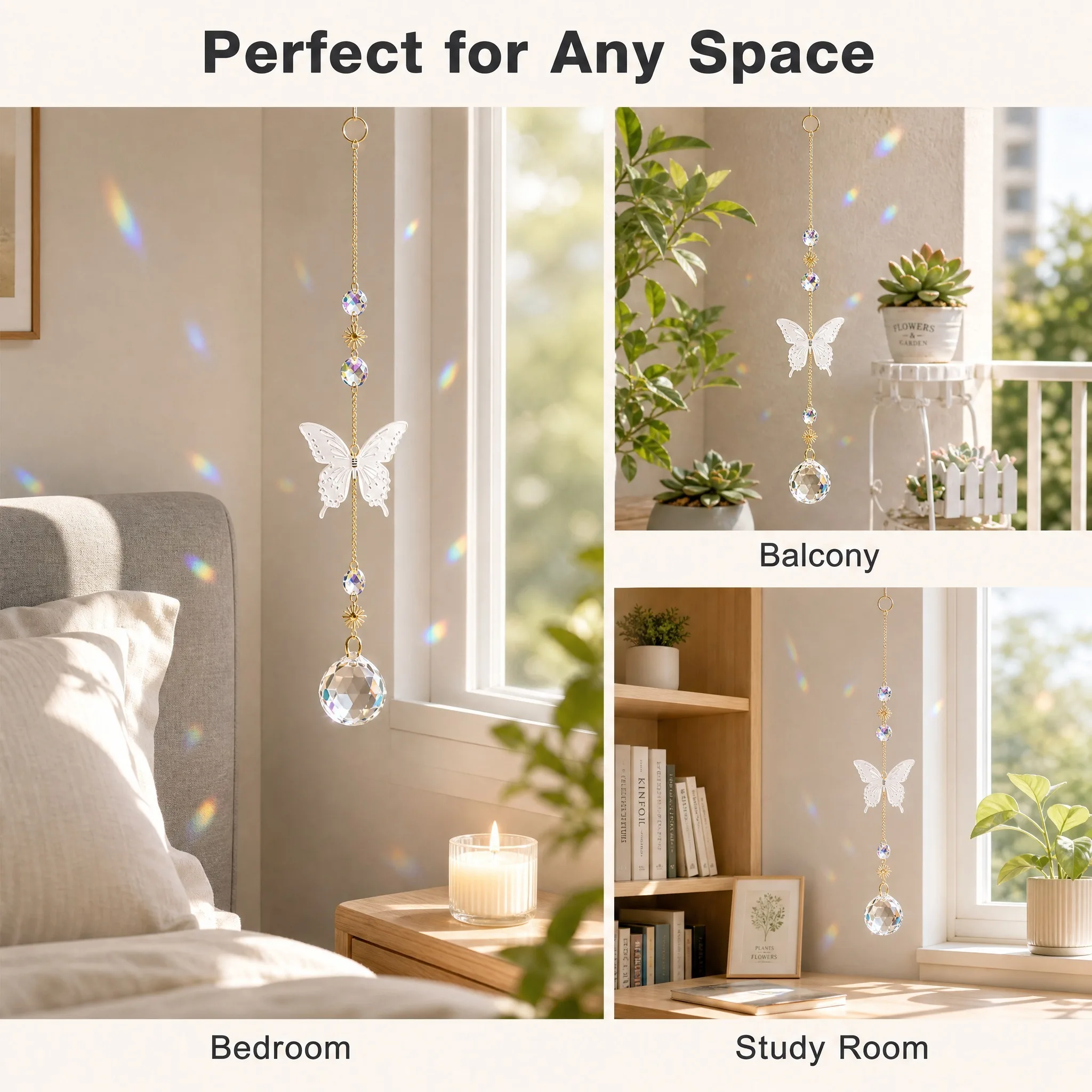 Butterfly AB Crystal Suncatcher K9 Prism Ball Rainbow Maker Window Hanging Pendant Light Catcher Boho Home Garden Decor Gift