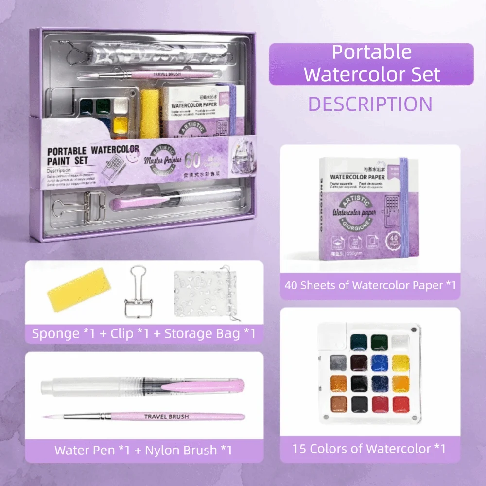 Mini Watercolor Paint Palette Waterproof Foldable Travel Painting Tray with Clip Portable Paint Pigment Box Outdoor
