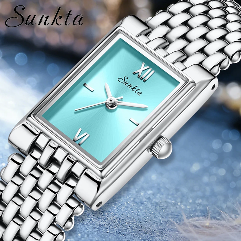 

SUNKTA Women's Watches Top Brand Luxury Square Quartz Watch For Women Elegant Fashion Waterproof Bracelet Wristwatch Ladies Gift