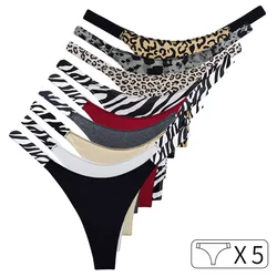 5Pcs Cotton Sexy Women Panties Zebra Leopard Printed Seamless Girls Briefs Thong G string Low Waist T-back Size S-XL