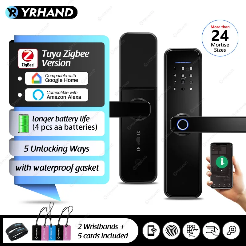 X5 Tuya Zigbee fechadura eletronico digital waterpoof Door lock Biometric Fingerprint Replaceable direction Smart  door lock