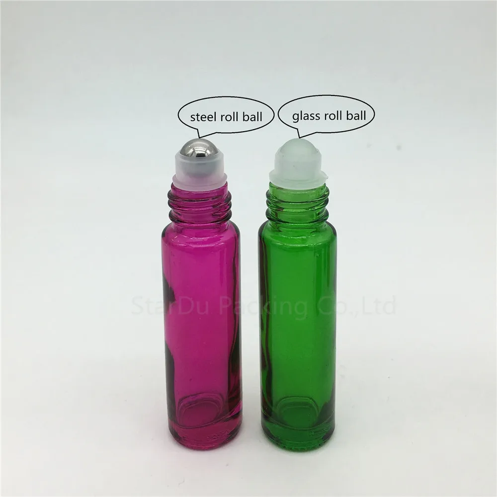 500pcs/lot 10ml Green Roll On Perfume bottle, 10cc Red Essential Oil Rollon bottles, Small Glass Roller Container