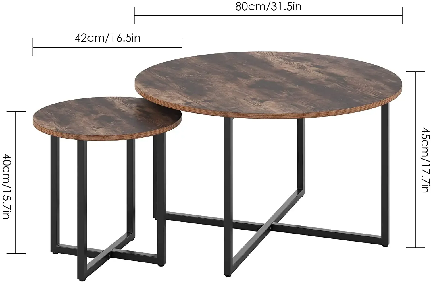 Homfa Mesa de centro redonda de madera y metal para sala de estar Mesa de centro combinada 2 en 1 Mesa central de fácil montaje