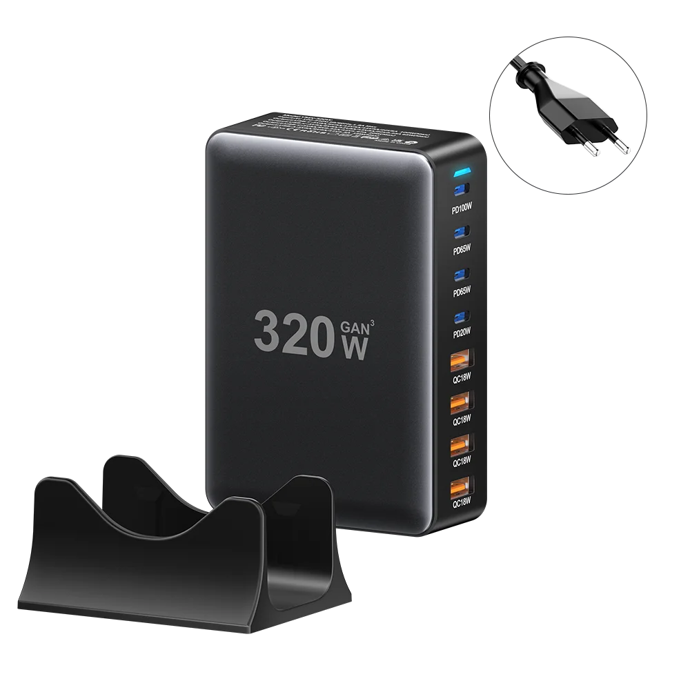 Essager 320W GaN Charger 8Port USB Type C Desktop Charging Station PD 100W Fast Charging For iPhone 