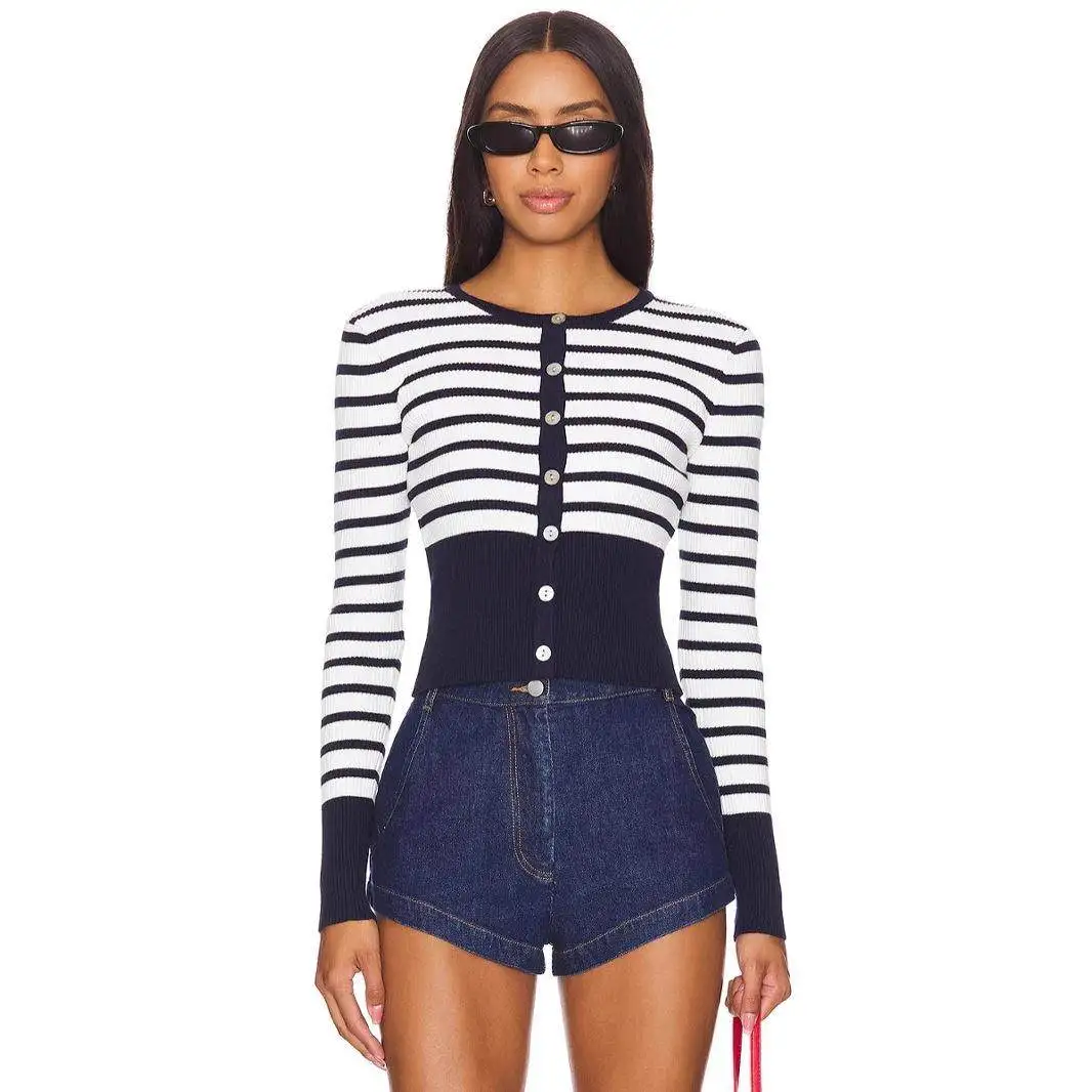 

Облегающий вязаный свитер с длинными рукавами, полосатый топ, женская мода, осень-зима, элитный стиль, трансграничный, с длинными рукавами