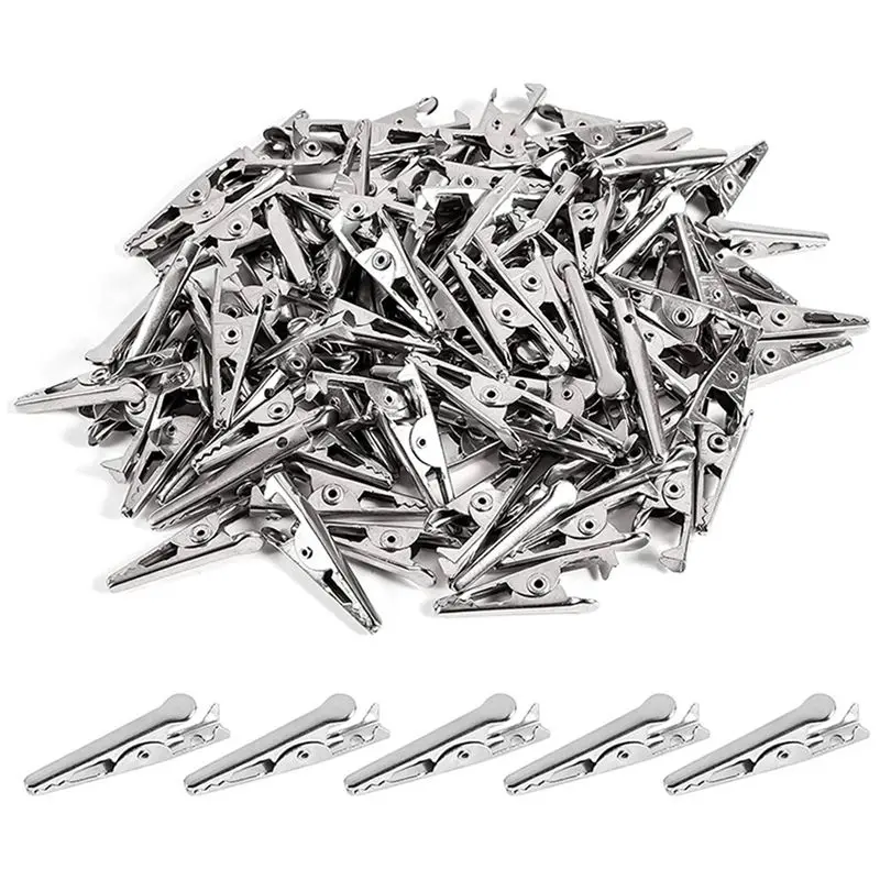 THIVN-300PCS 1.06IN / 27Mm Mini Metal Alligator Clips, Crocodile Clamps Silver Tone Nickel Plated Test Line Spring Clamps.