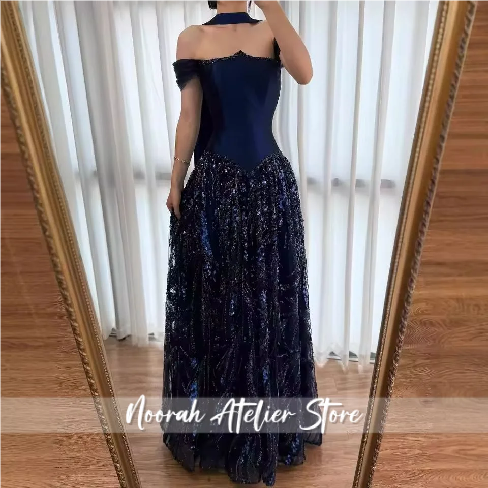 فساتين سهرة بشاح دبي بدون حمالات باللون الأزرق الملكي 2025 فستان حفلات ألين للحفلات الراقصة فستان رسمي مخصص