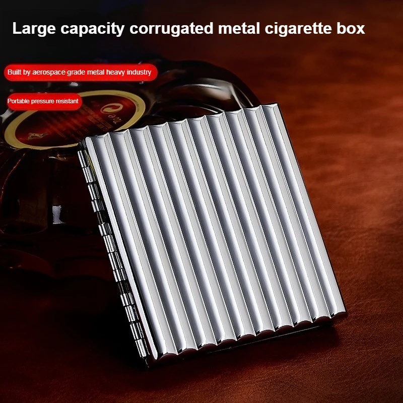 Large Capacity 20 Pack Metal Cigarette Case Corrugated Groove Cigarette Storage Box Split Box Portable Cigarette Accessory Gift