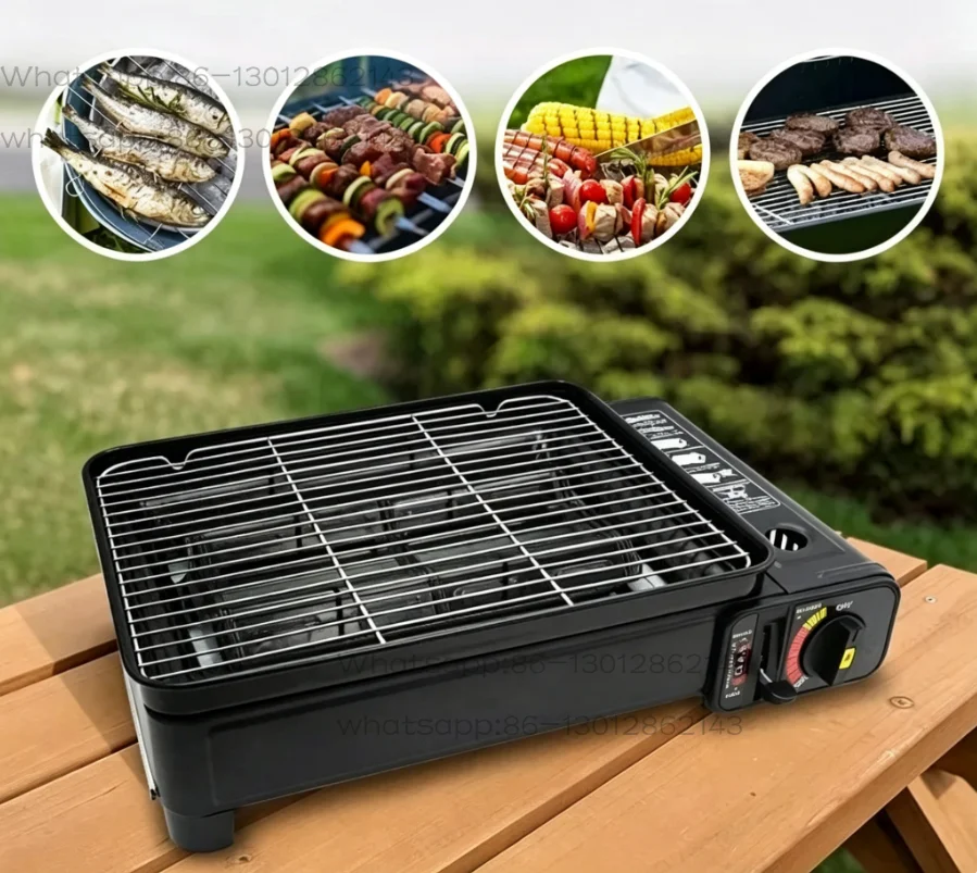 2026   8-Grid Multi-Functional Camping BBQ Grill – Cassette Stove with Mesh Baking Pan for Sausages, Meat & Night Market Stalls