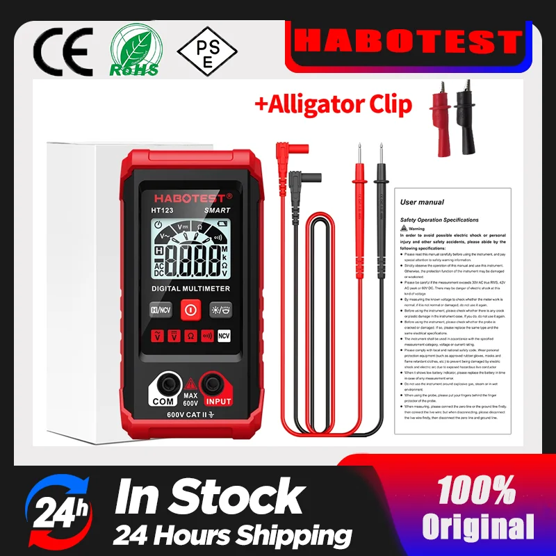 HABOTEST HT123 Digital Multimeter AC DC NCV Smart Multimeter Tester Ohm Voltage Meter Auto Range Profesional Electrician Tester