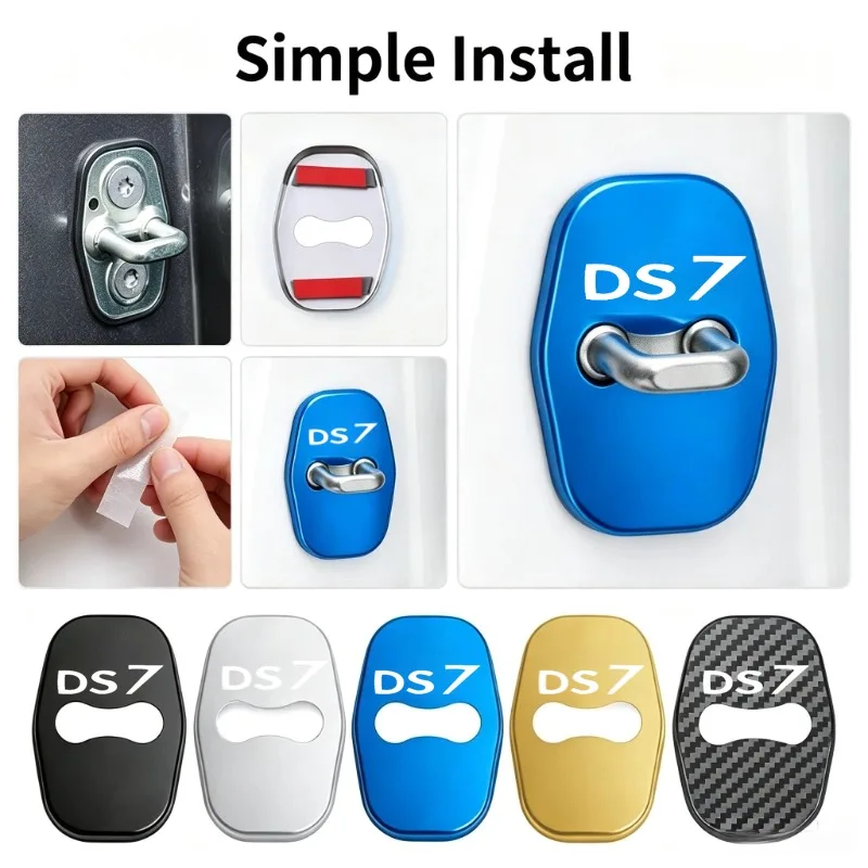 4PCS Stainless Steel Car Styling For Citroen DS7 Badge Sticker Auto Door Lock Buckle Cover Anti-rust Protective Case Accessories