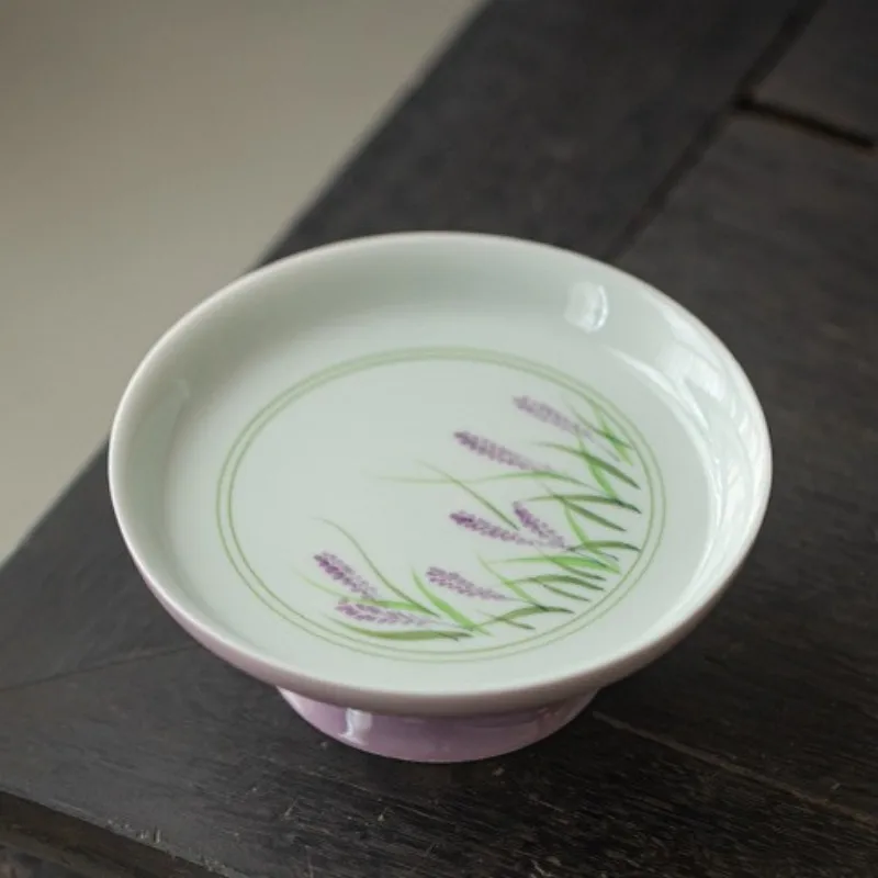 Hand-painted Lavender Glaze Tea Tray Tall Plate White Porcelain Small Fruit Plate Household Fruit Plate Melon Seed Pastry Plate