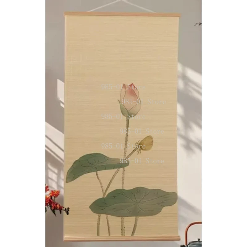 Lotus Zen Printed Bamboo Curtain Art - Chinese Intangible Heritage (New Style Decor for Living Room, Tea Room, Porch)