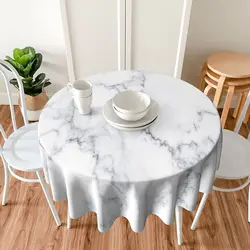 White Marble Round Tablecloth 60 Inch Ruitic Black and Grey Table Cloth Waterproof Fabric Farmhouse Abstract Tablecloths Decor