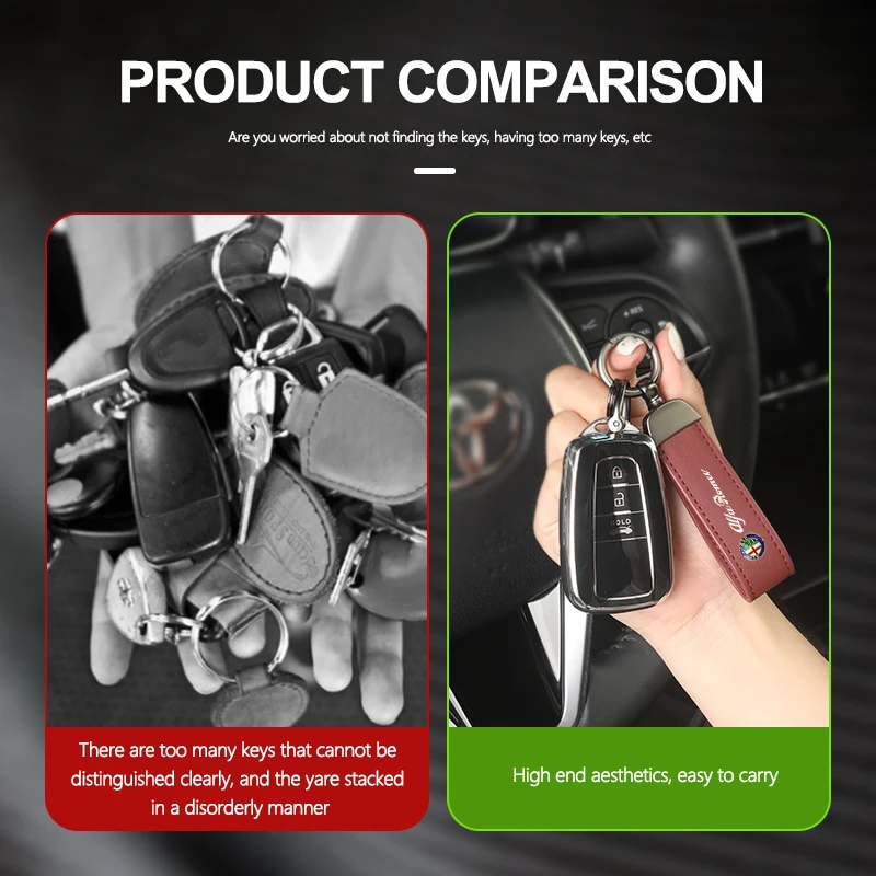 Car Key Chain Luxury Genuine Leather Buckle Car Accessories For Alfa Romeo Giulia 147 Mito 156 159 166 GT Stelvio Brera Volante