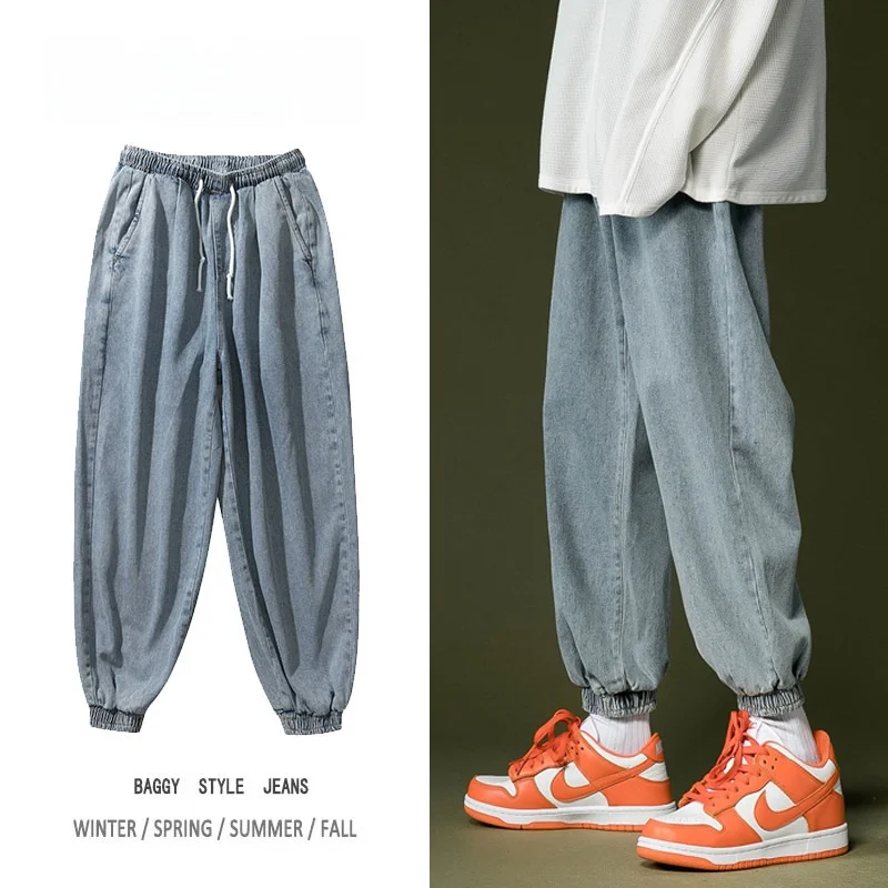 Neue männer Sommer Casual Harlan Jeans Mid-Low Taille Neun-Stück Jugend ular Sle Lose Fit Teenager lose Manschette Jeans