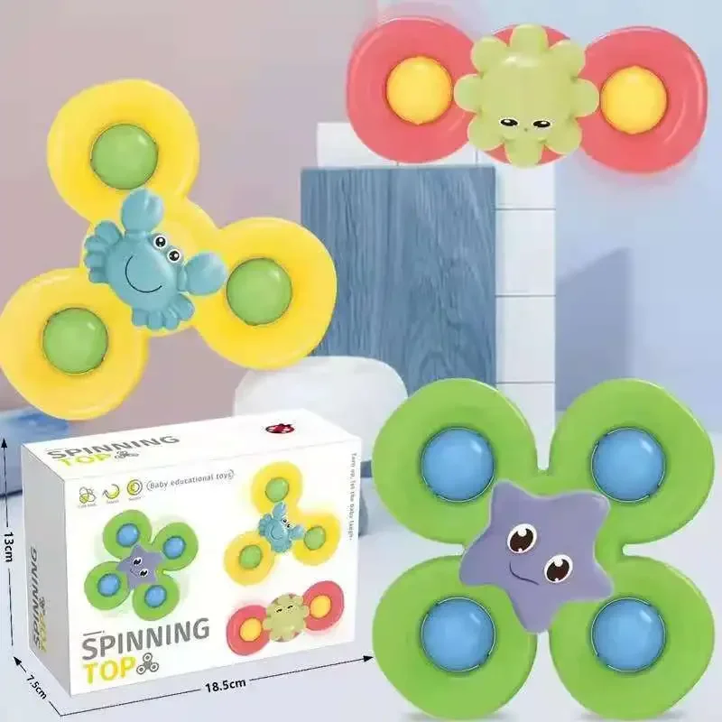 Cartoon Marine Suction Cup Spinner Rotating Hand Rattle Teether Wall Mount Design For Bathtub Shower Sensory Interaction Use