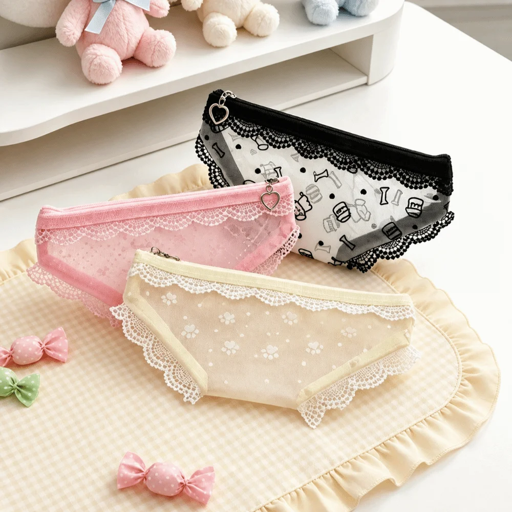 Cute Lace Mesh Storage Pouch Triangle Briefs Shape Cosmetic Bag Multi-use Toiletry Bag Home Travel