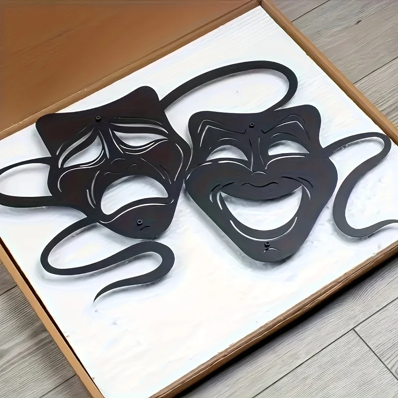 Two Sided Theater Mask Iron Wall Art Metal Painting Living Room Bedroom Home Scene Theme Party Decor Gift Ornament