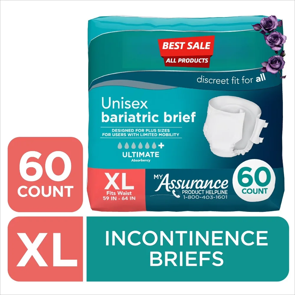 

XL Unisex Incontinence Briefs with Tabs 60 Count Maximum Absorbency Adult Diaper Overnight Leak Protection Bladder Control