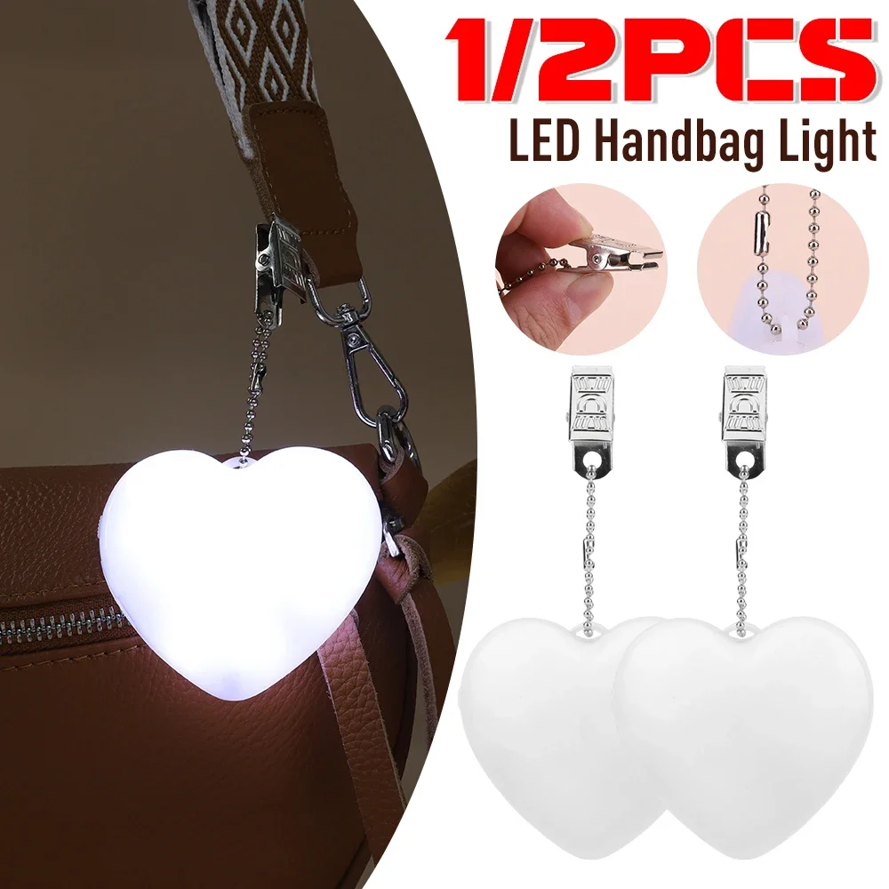 

1-2pcs Heart Shape LED Purse Light Touch Sensor Moon Shaped Handbag Light with Clip Hanging Bag Night Light Gifts for Women