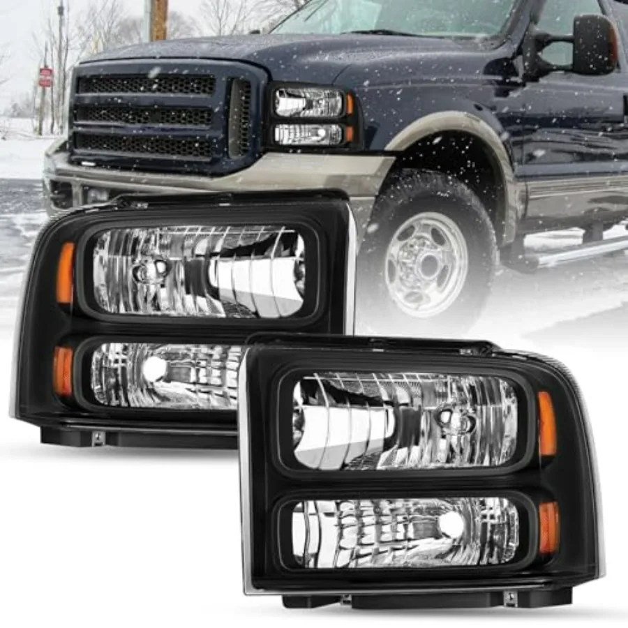 

Фара в сборе для Ford F-250, F-350, F-450, F-550 Super Duty 1999-2004 и Excursion 2000-2004, черный корпус, янтарный отражатель