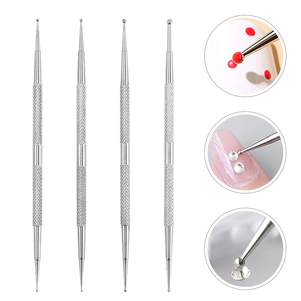 4 Pcs Manicure Nail Dot Pen Rhinestones Supplies Stainless Steel Replacement Gel