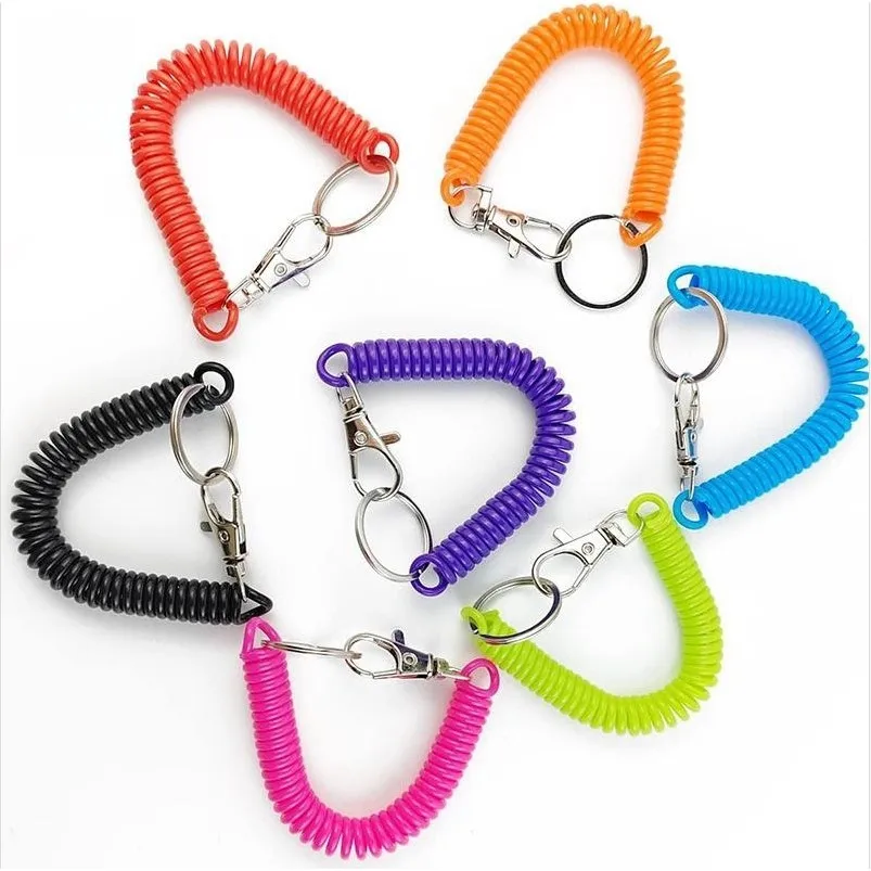 Elastic Stretch Plastic Spring Lanyard with Carabiner Anti-Lost Phone Keychain Lock for Boating Fishing