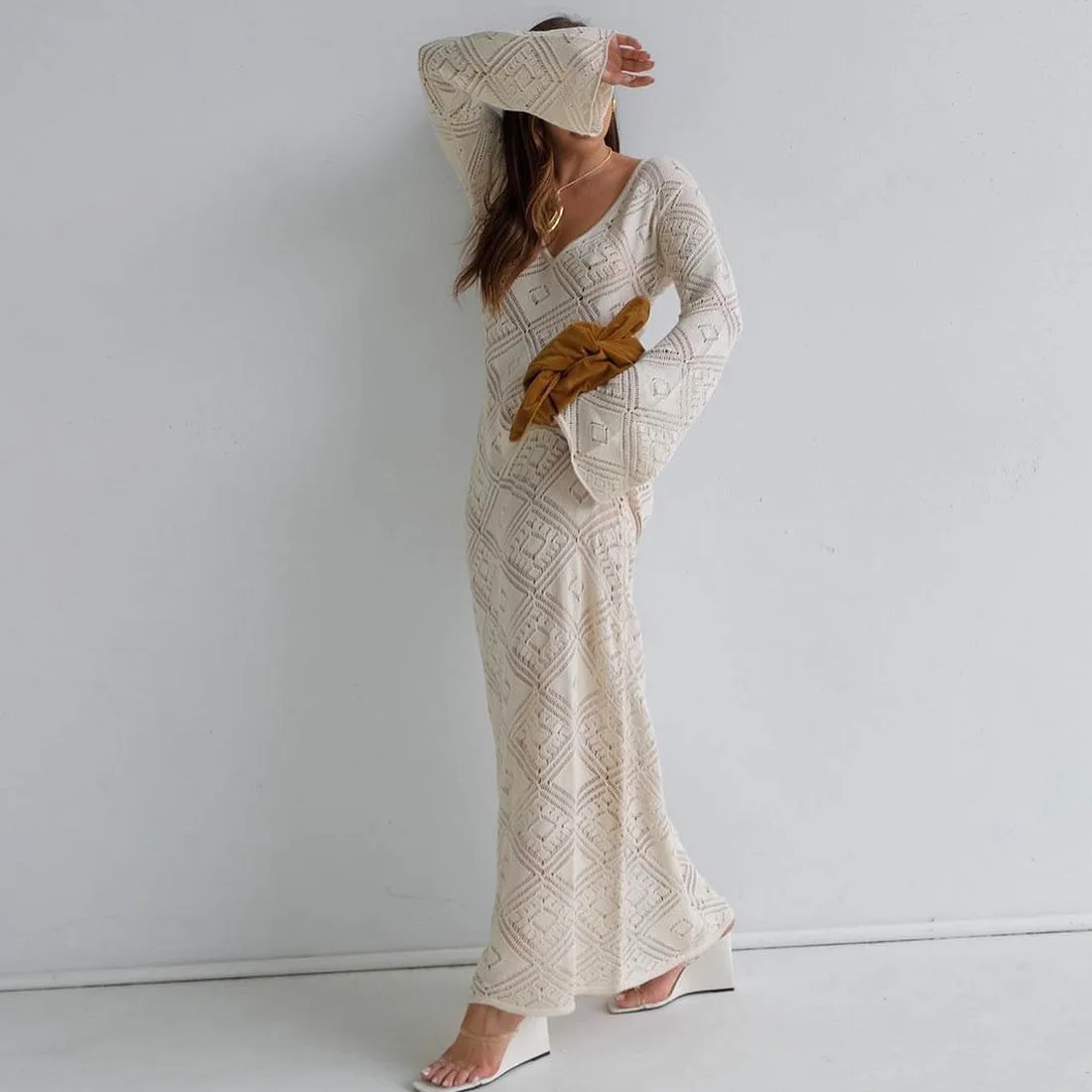 تنورة مثيرة محبوكة مجوفة شفافة دكتور بيتش دكتور عالية الخصر طويلة Sve V Ne a Line للتنقل في الصيف