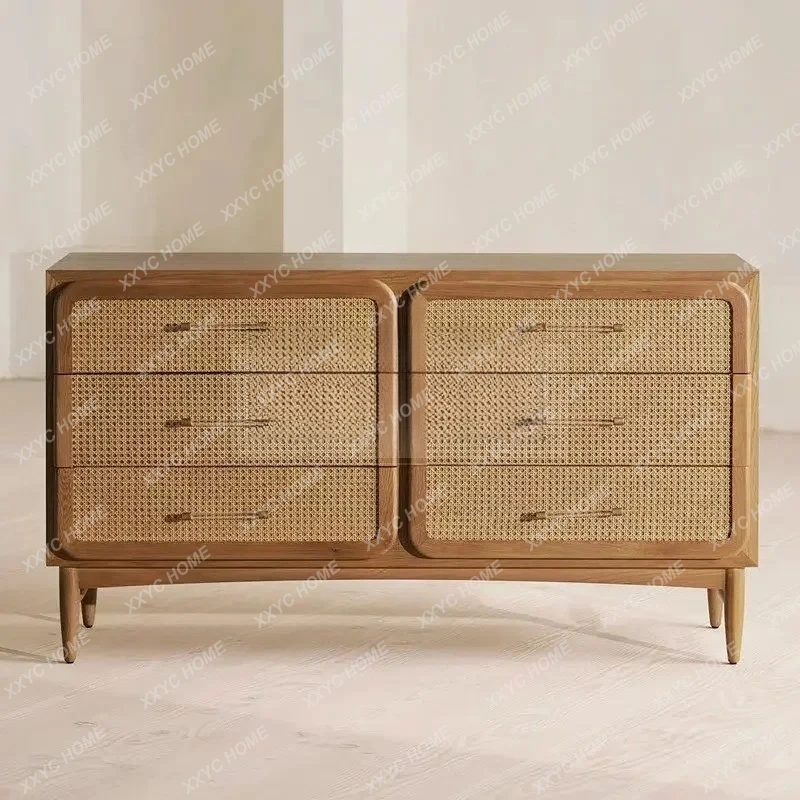 A American Solid Wood, Master Bedroom, Bedside Cabinet Against The Wall, Wood Color Retro Bedside Cabinet, Storage Cabinet