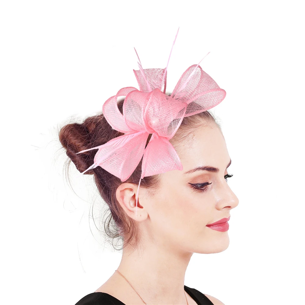 

High Quality Sinamay elegant bride Wedding Fascinator Ladies Headwear Feather Headdress Hair Clip Hair Accessory hat for Women