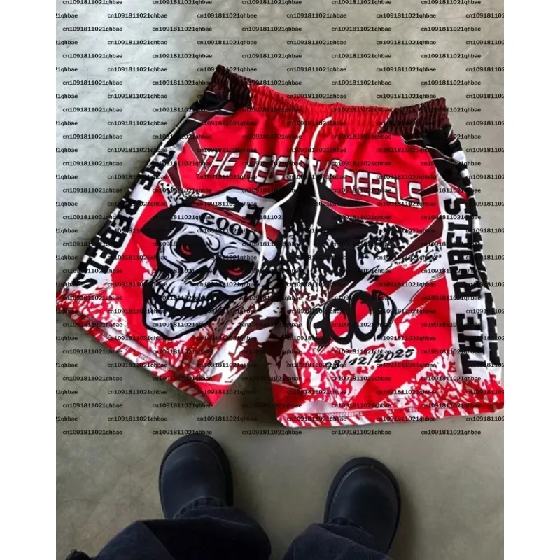 2026 Summer Mens Gothic Skull Print Quick-Dry Polyester Swim Shorts with Drawstring Waist Men's Y2K Unisex Shorts Streetwear