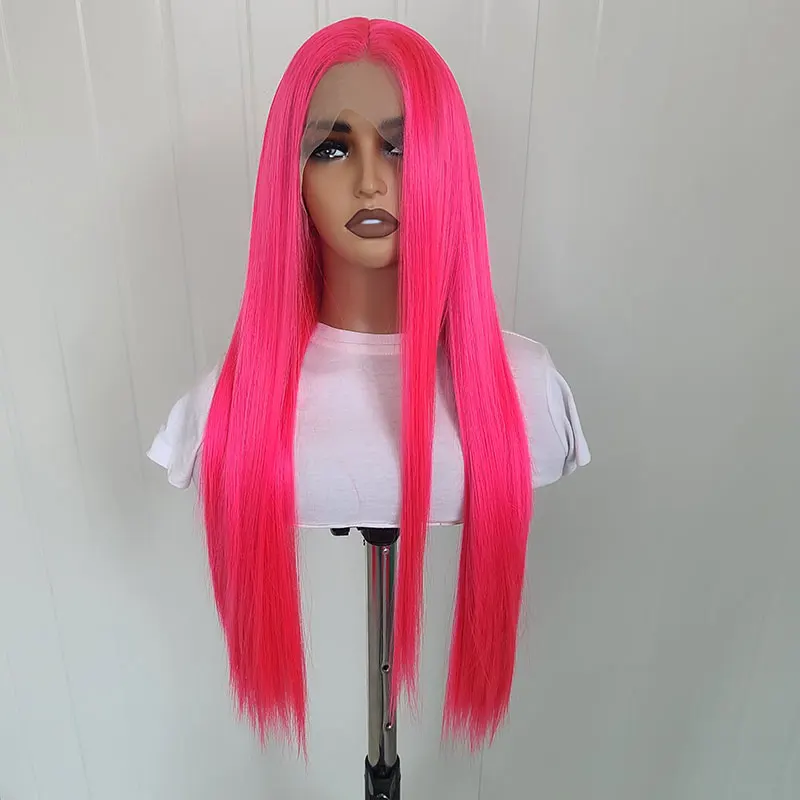 Red Pink Straight Hair Wig Synthetic 13x4 Lace Front Wigs High Quality Heat Resistant Fiber Natural Hairline For Women Cosplay