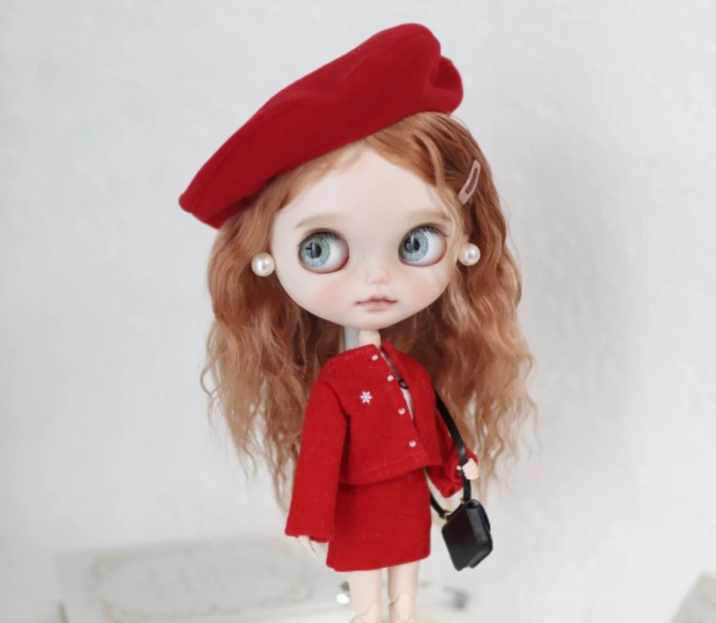 

Одежда для кукол Blythes, костюм для кукол 1/6 года, размер OB24, Модное Новое красное пальто + полуюбка + простой шарф + шляпа, костюм из 4 предметов, ежегодное платье 30