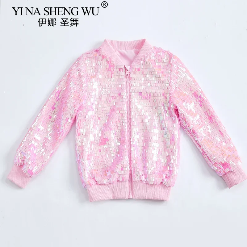 Kurtka z cekinami dla dzieci do tańca jazzowego, chłopięca i dziewczęca, odzież do hip hopu i tańca nowoczesnego, długi rękaw, zapinana na zamek, kurtka wiosenno-jesienna dla dzieci.